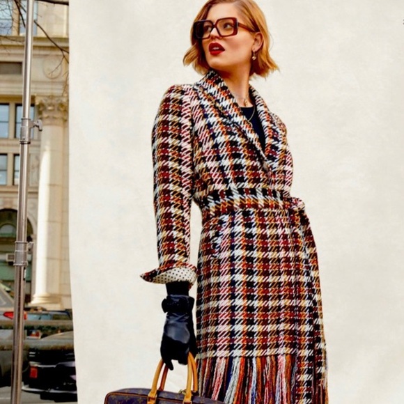 CAbi Regency plaid fringe boho plaid blanket Coat (M) ❤️ - Picture 11 of 11